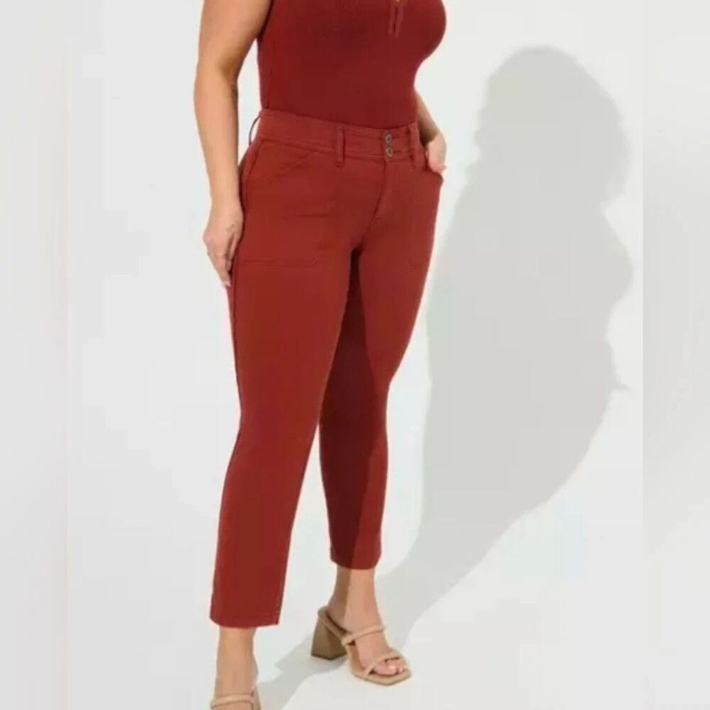 Torrid Crop Aviator Skinny Stretch Twill Pants Womens 22 Fire Brick Mid Rise NEW